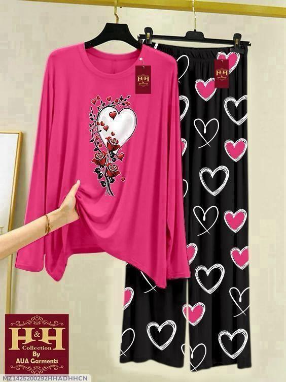 2 Pcs Women's stitched Printed Night Suit