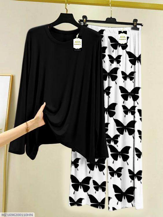 2 Pcs Women's stitched Plain Night Suit