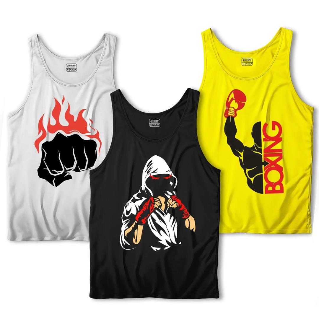 Men's Printed Sando Tranks For Men Pack Of 3 (Be)