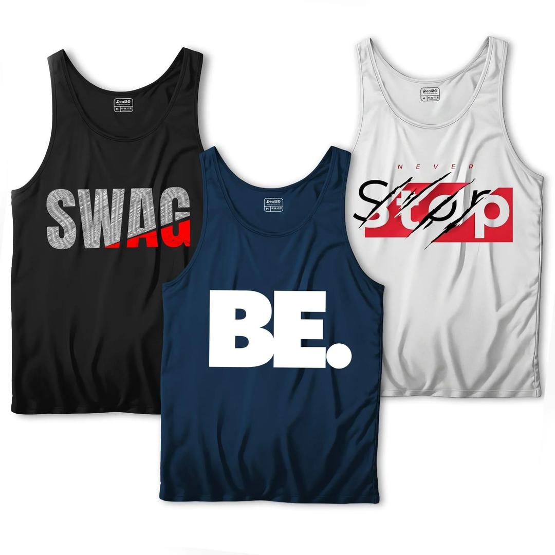 Men's Printed Sando Tranks For Men Pack Of 3 (Be)