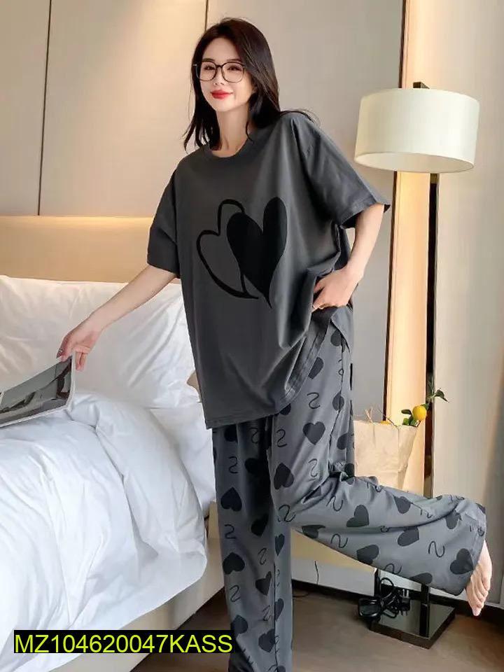2 Pcs Women's stitched Printed Night Suit